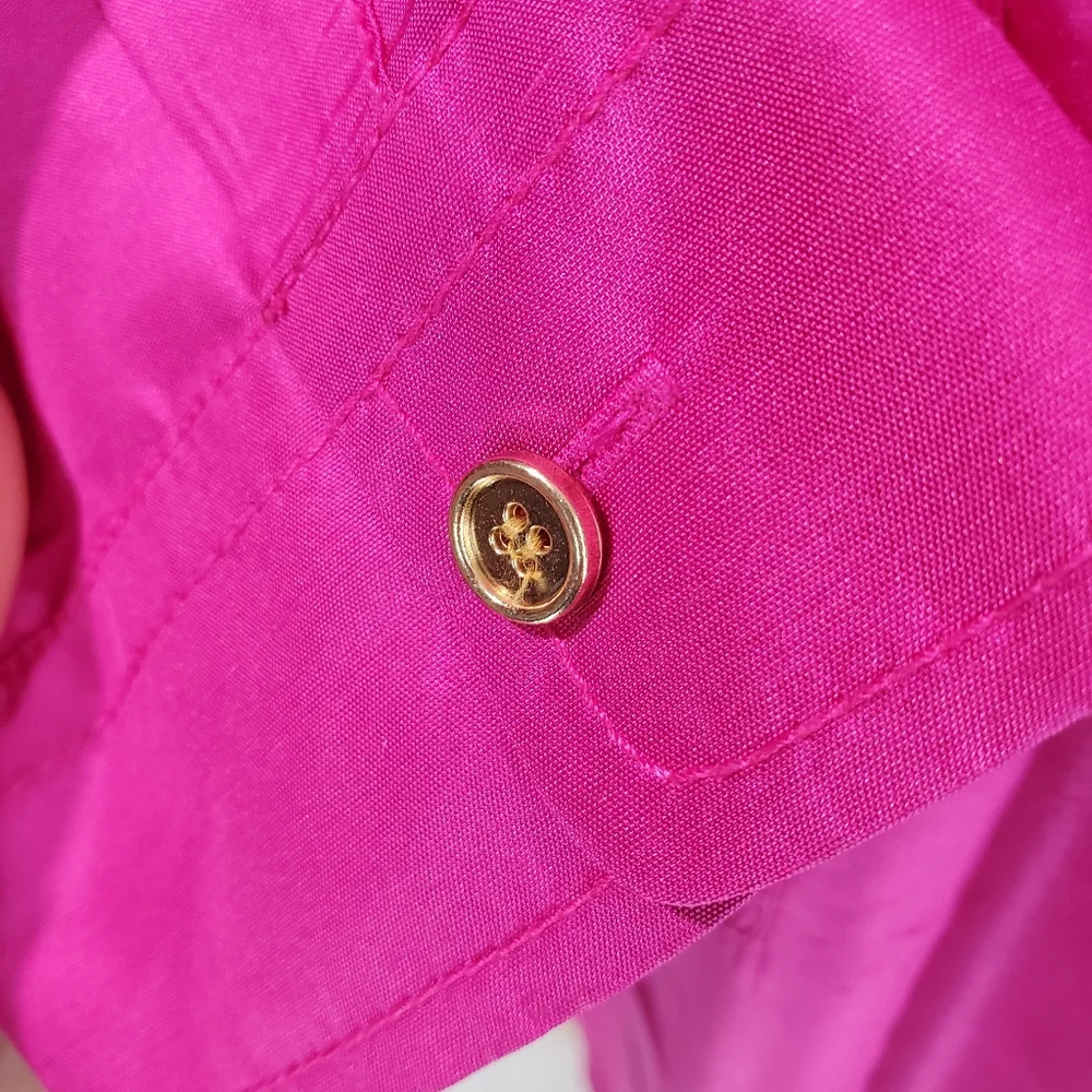 Talbots 100% silk sheath dress 6P Textured Fuschia Hot Pink Taffeta Shirt Dress - Picture 7 of 16